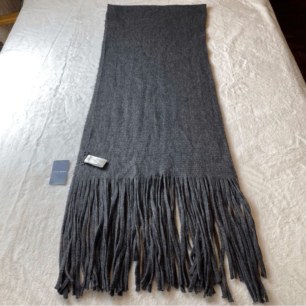 Lucky Brand Womens Gray Oversized Fringe Scarf Wrap Shawl NWT 90 Inch